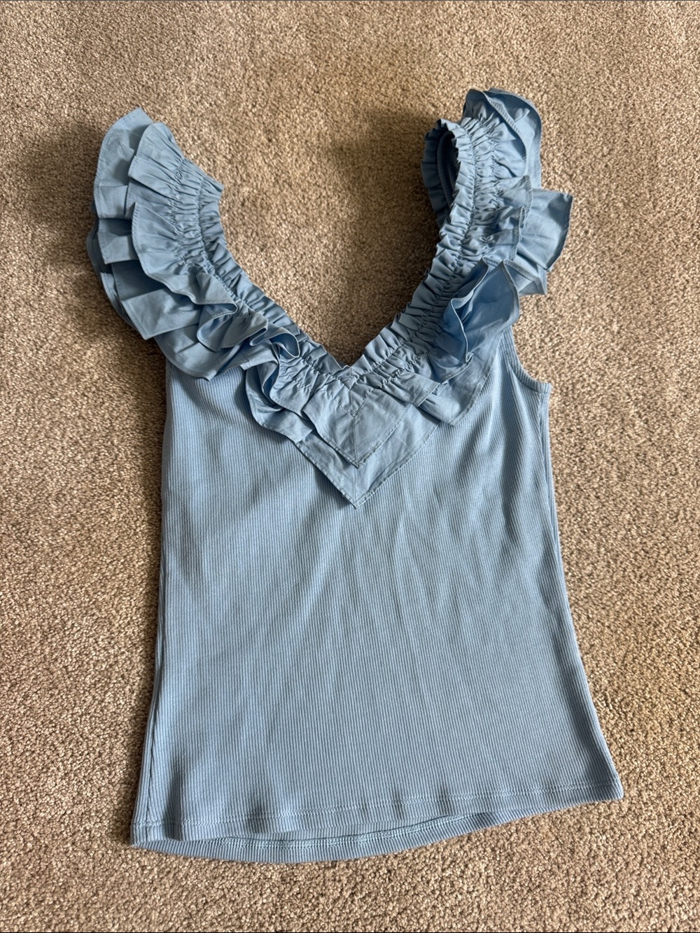 Express Sky Blue Ruffle V-Neck Tank - Picture 4 of 4